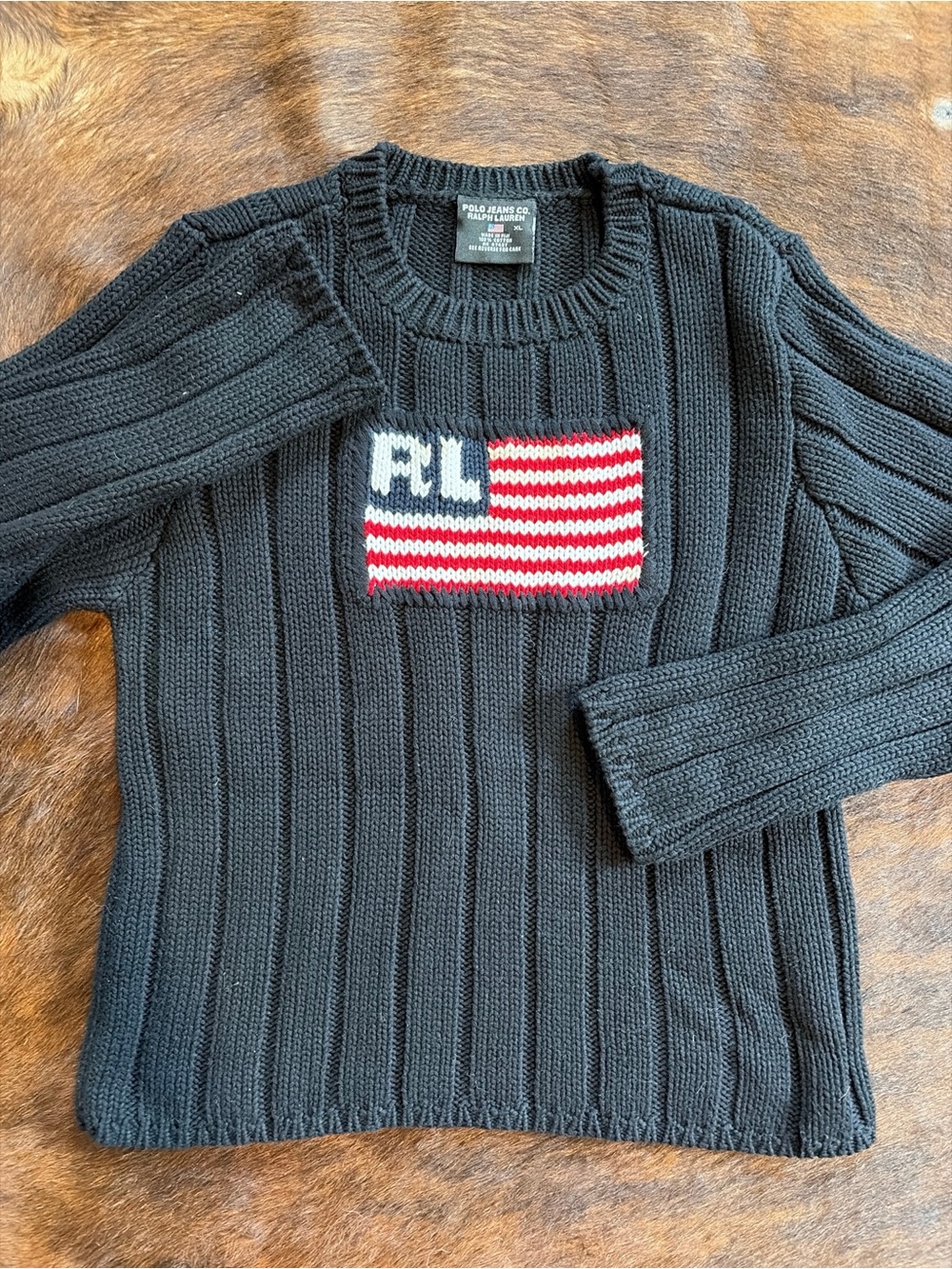 Vintage Polo Jean Co Ralph Lauren Black American Flag Preppy USA 90s Y2K Heavy - Picture 6 of 8